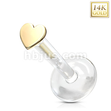 14KT  Gold 14K Gold Heart Top Bio Flex Flat Back Studs for Labret,... - Image 4