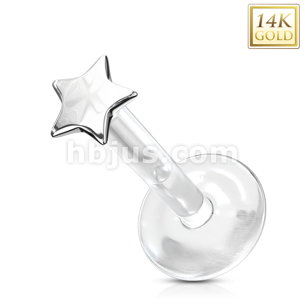 14KT  Gold 14K Gold Star Top Bio Flex Flat Back Studs for Labret,... - Image 3