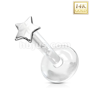 14KT  Gold 14K Gold Star Top Bio Flex Flat Back Studs for Labret,... - Image 3