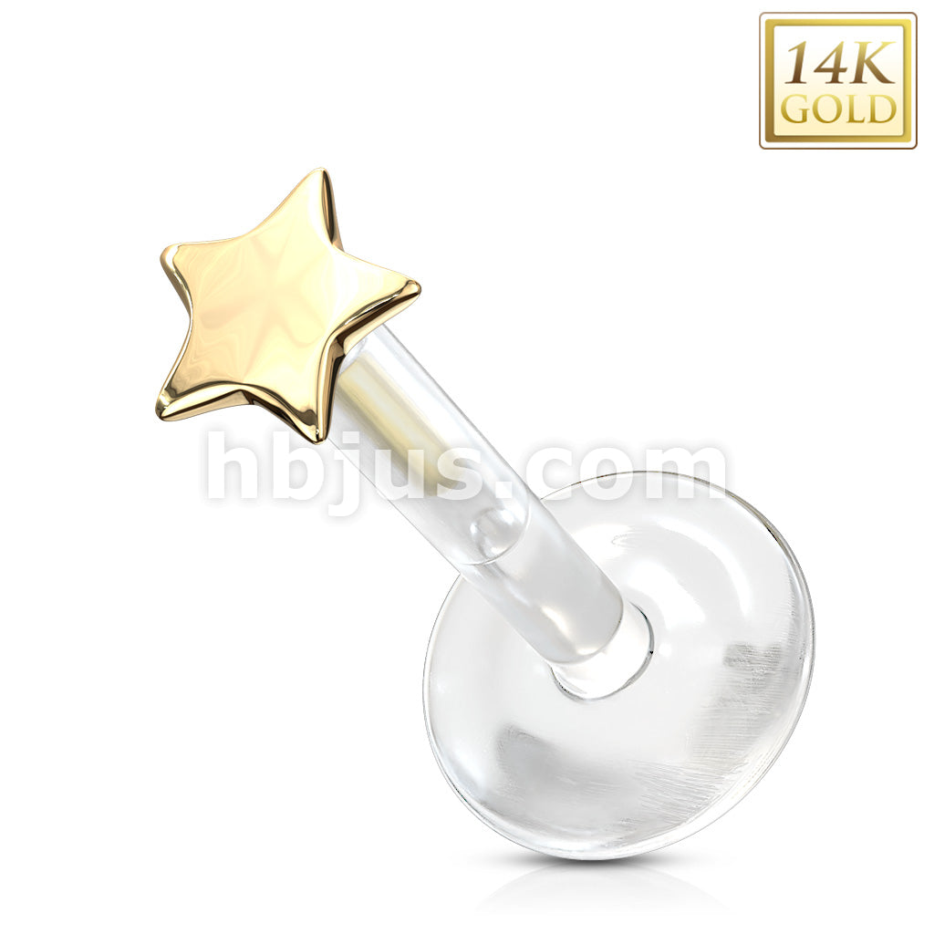 14KT  Gold 14K Gold Star Top Bio Flex Flat Back Studs for Labret,... - Image 4