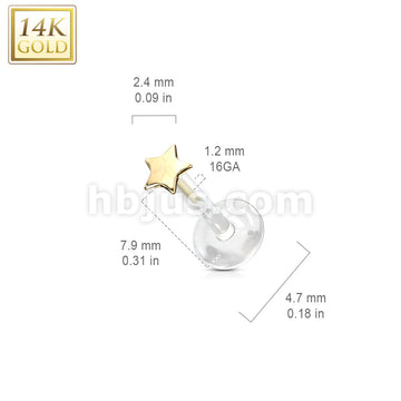 14KT  Gold 14K Gold Star Top Bio Flex Flat Back Studs for Labret,... - Image 5