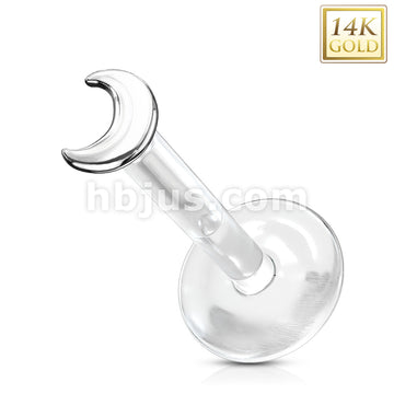 14KT  Gold 14K Gold Crescent Top Bio Flex Flat Back Studs for Labret,... - Image 3