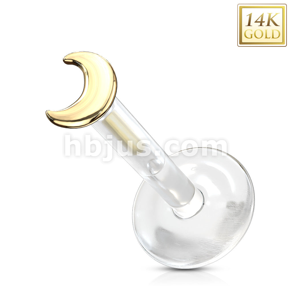 14KT  Gold 14K Gold Crescent Top Bio Flex Flat Back Studs for Labret,... - Image 4