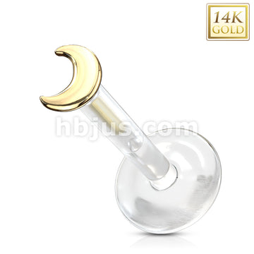 14KT  Gold 14K Gold Crescent Top Bio Flex Flat Back Studs for Labret,... - Image 4