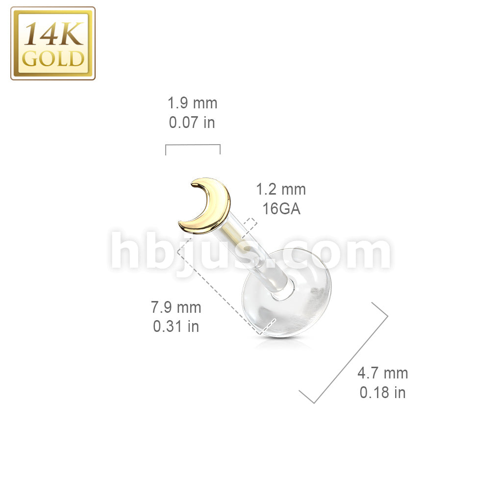 14KT  Gold 14K Gold Crescent Top Bio Flex Flat Back Studs for Labret,... - Image 5