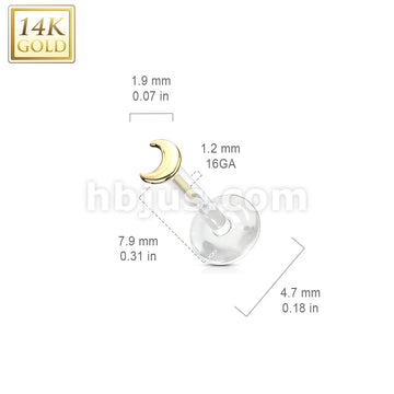 14KT  Gold 14K Gold Crescent Top Bio Flex Flat Back Studs for Labret,... - Image 5