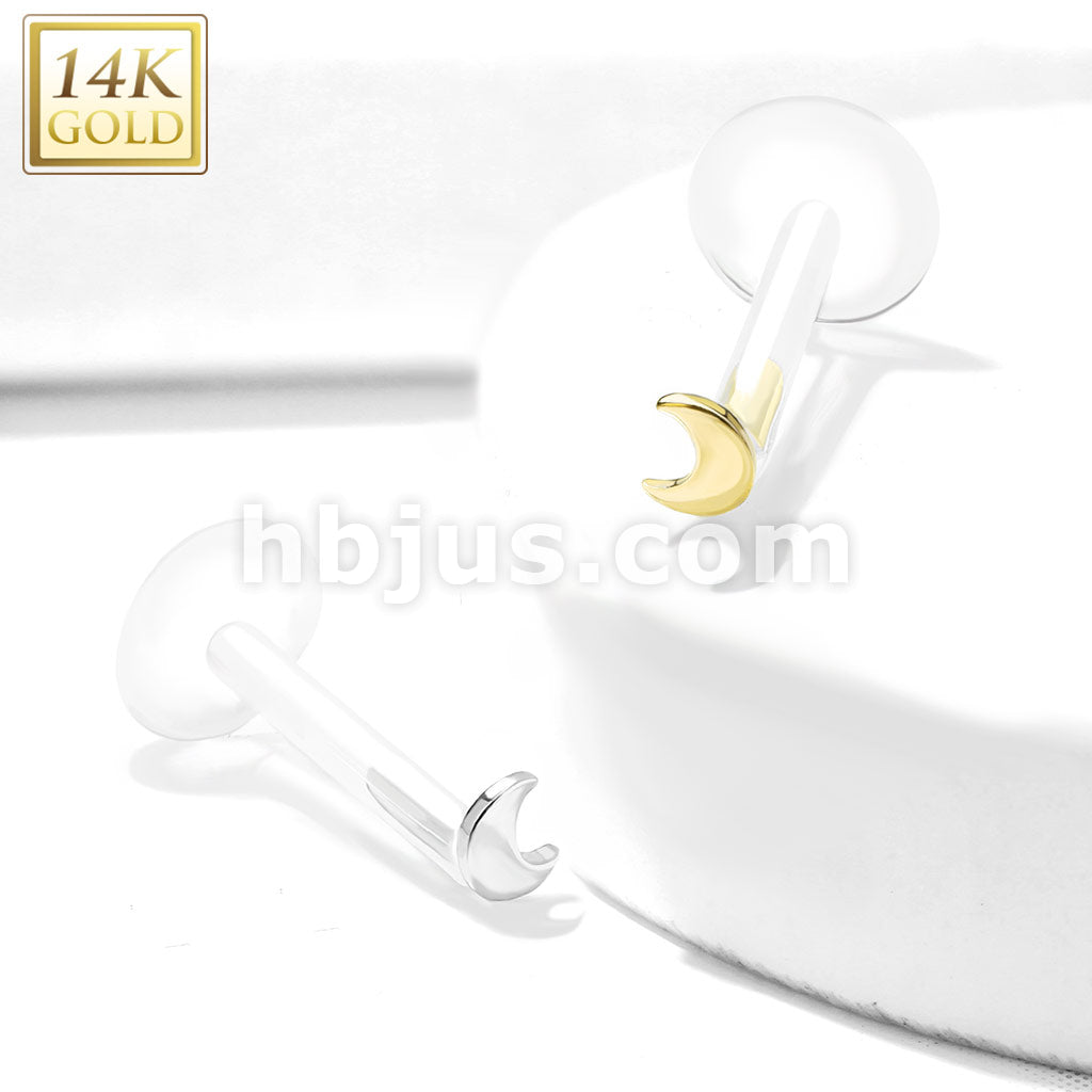 14KT  Gold 14K Gold Crescent Top Bio Flex Flat Back Studs for Labret,...