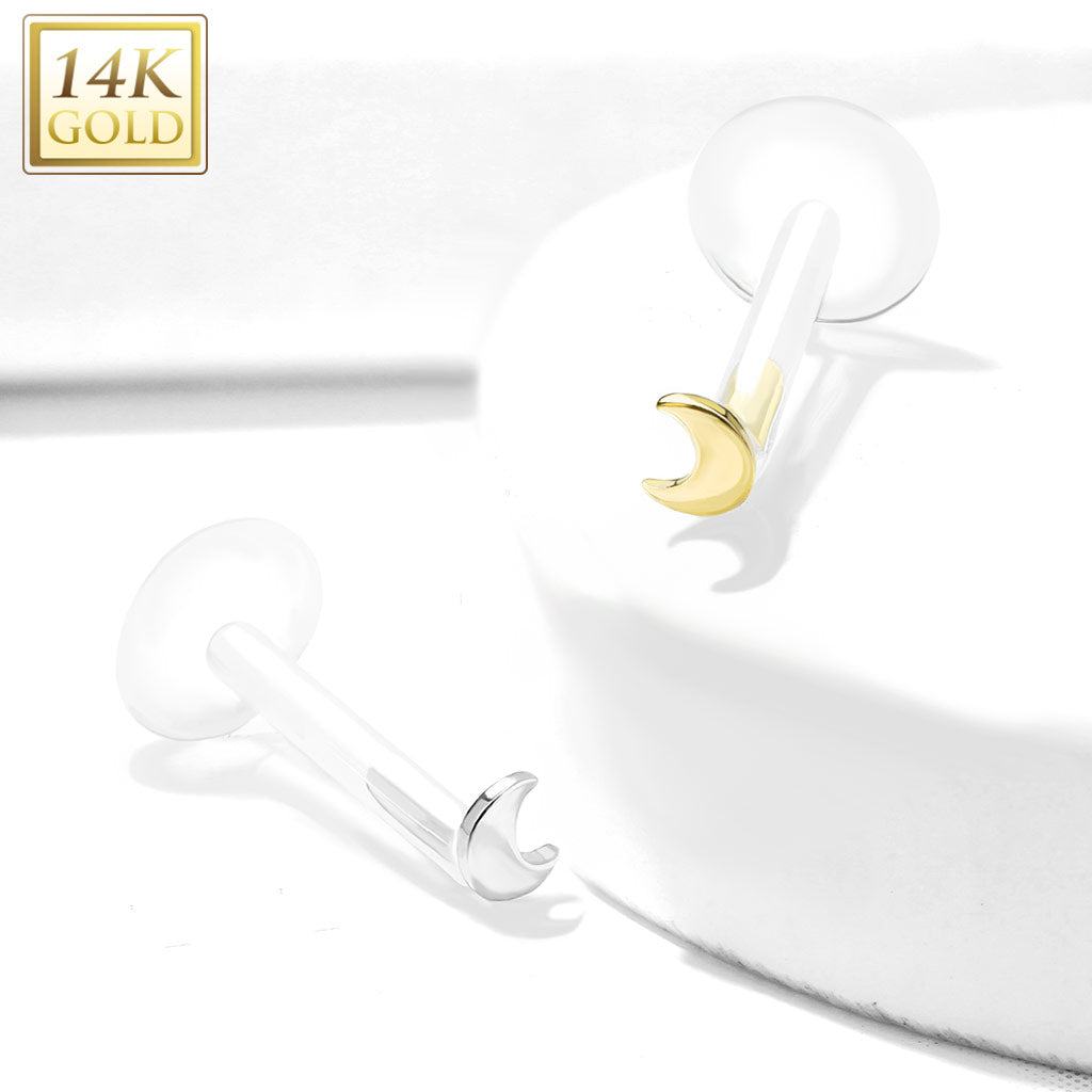 14KT Gold 14K Gold Crescent Top Bio Flex Flat Back Studs for Labret,...