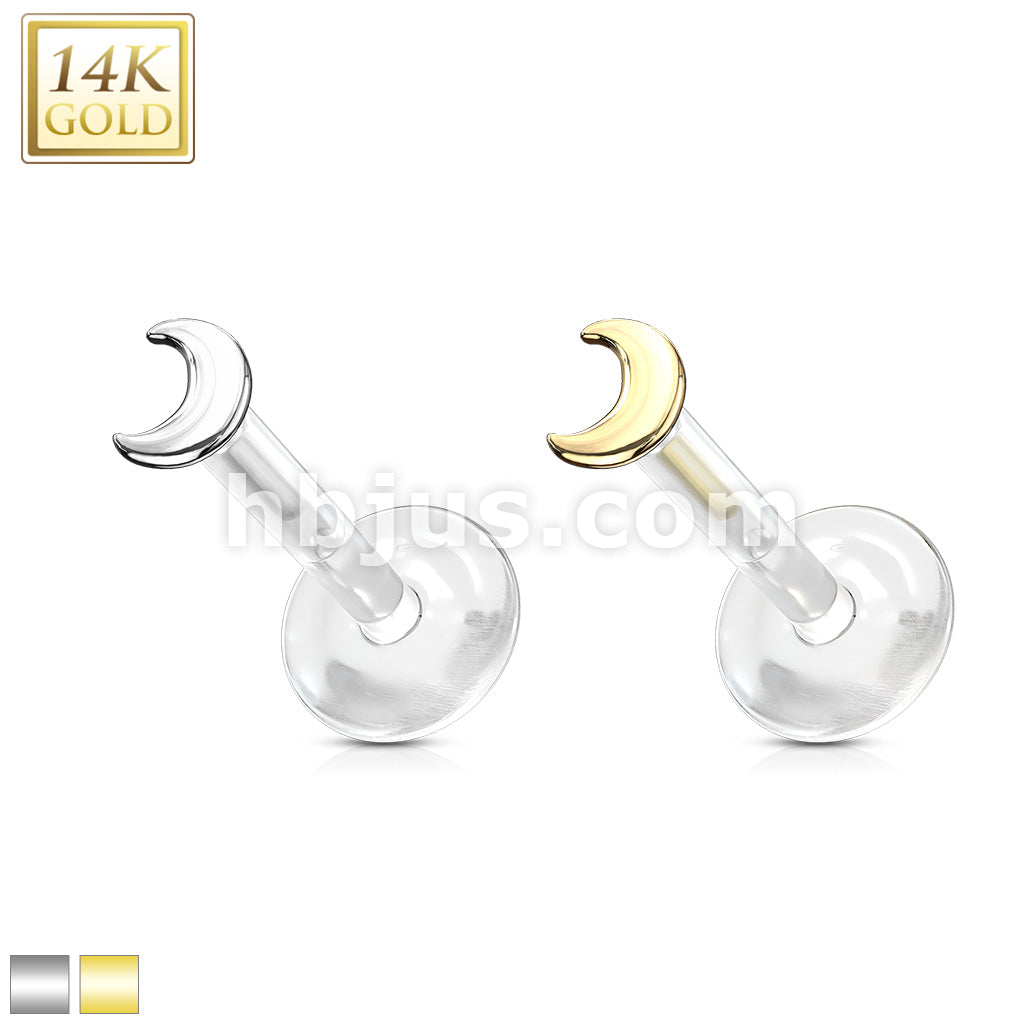 14KT  Gold 14K Gold Crescent Top Bio Flex Flat Back Studs for Labret,... - Image 2
