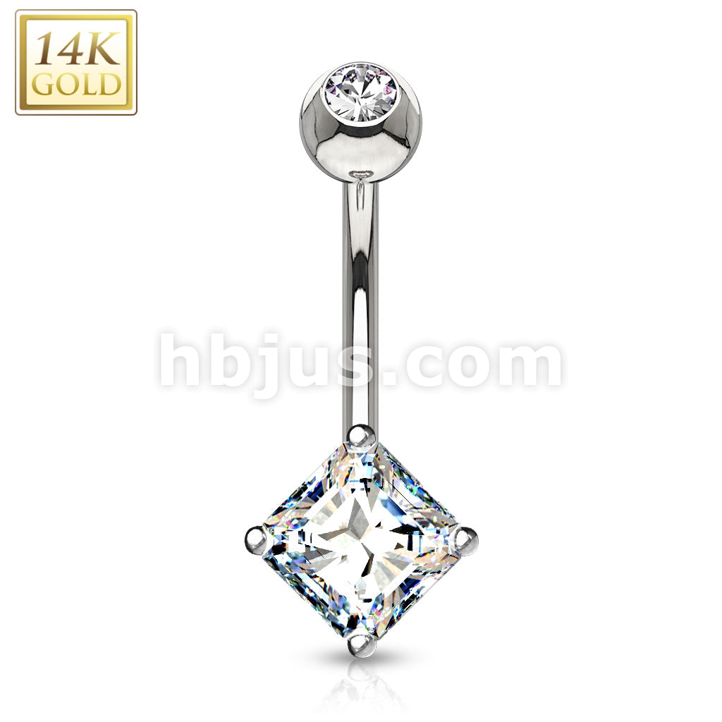 14KT  Gold 14K Gold Navel Ring With Square Princess Cut CZ - Image 2