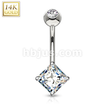 14KT  Gold 14K Gold Navel Ring With Square Princess Cut CZ - Image 2