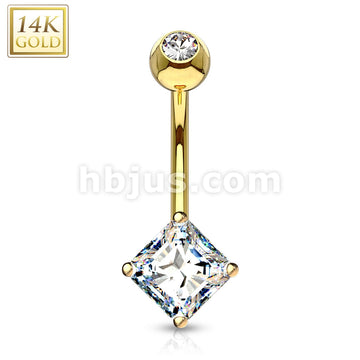 14KT  Gold 14K Gold Navel Ring With Square Princess Cut CZ - Image 3