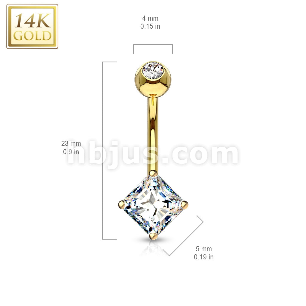 14KT  Gold 14K Gold Navel Ring With Square Princess Cut CZ - Image 4