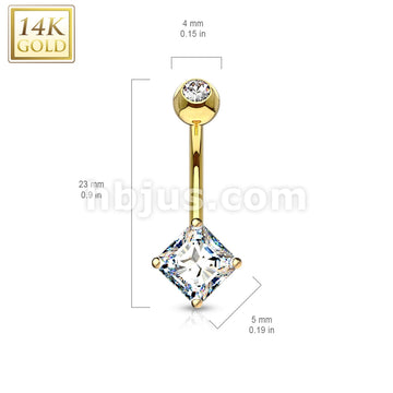 14KT  Gold 14K Gold Navel Ring With Square Princess Cut CZ - Image 4