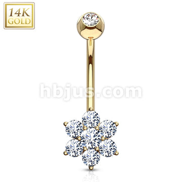14KT  Gold 14K Gold Flower Clear CZ Navel Belly Button Ring - Image 3