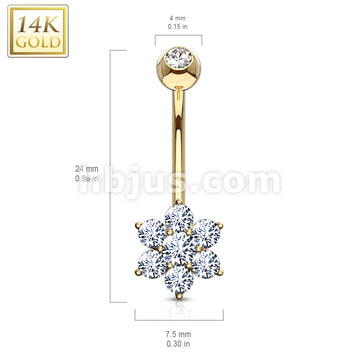 14KT  Gold 14K Gold Flower Clear CZ Navel Belly Button Ring - Image 4