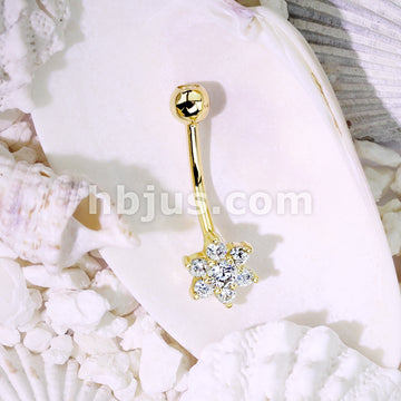 14KT  Gold 14K Gold Flower Clear CZ Navel Belly Button Ring - Image 5