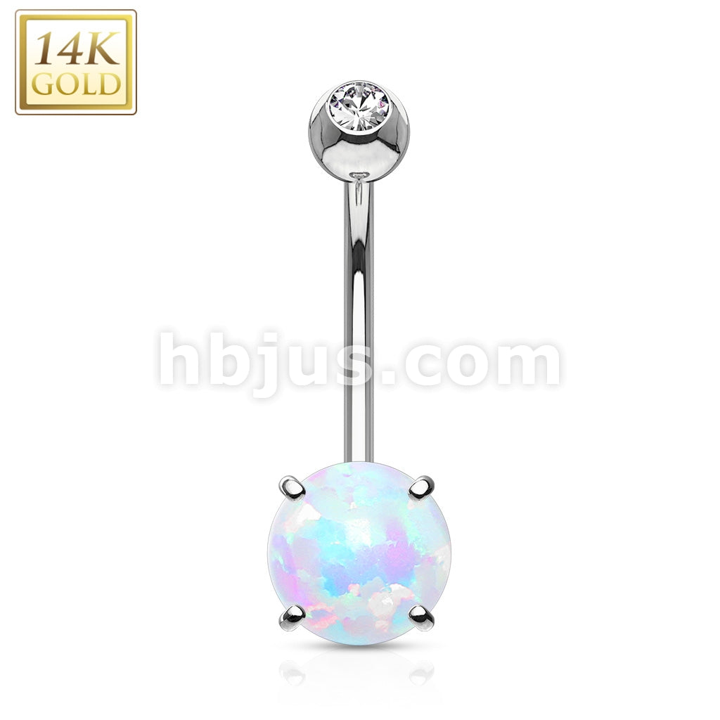 14KT  Gold Prong Set 6mm Opal Stone 14K Gold Navel Ring - Image 2