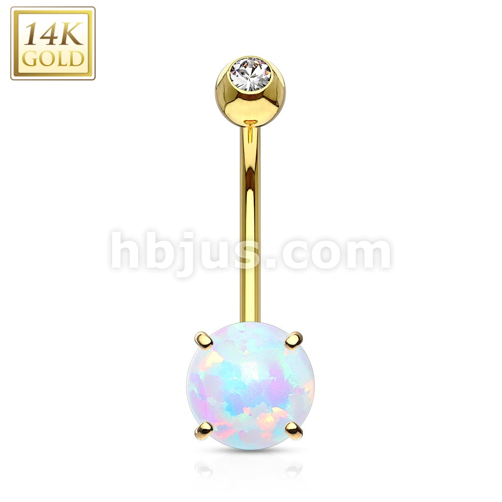 14KT  Gold Prong Set 6mm Opal Stone 14K Gold Navel Ring - Image 3
