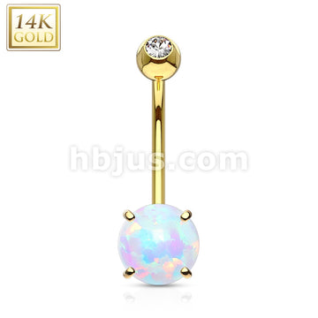 14KT  Gold Prong Set 6mm Opal Stone 14K Gold Navel Ring - Image 3