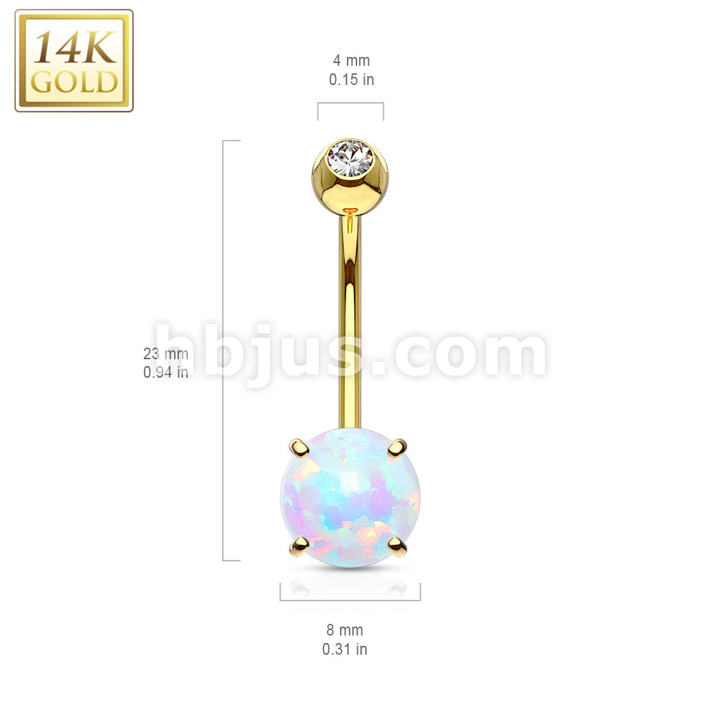 14KT  Gold Prong Set 6mm Opal Stone 14K Gold Navel Ring - Image 4