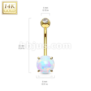14KT  Gold Prong Set 6mm Opal Stone 14K Gold Navel Ring - Image 4