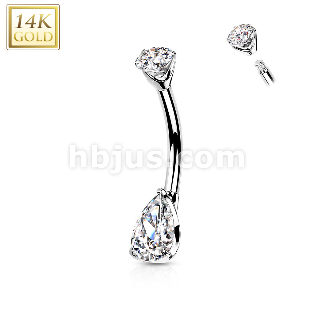 14KT  Gold 14K Gold Prong Set Round Top and Teardrop Opal or CZ Belly... - Image 4