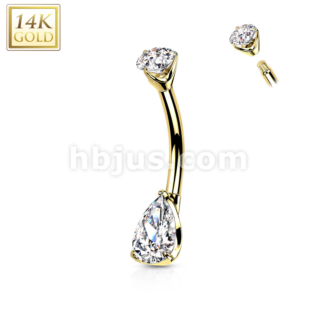 14K Gold Prong Set Round Top and Teardrop Opal or CZ Belly Button Navel Rings - Image 6