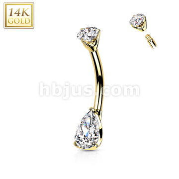14K Gold Prong Set Round Top and Teardrop Opal or CZ Belly Button Navel Rings - Image 6