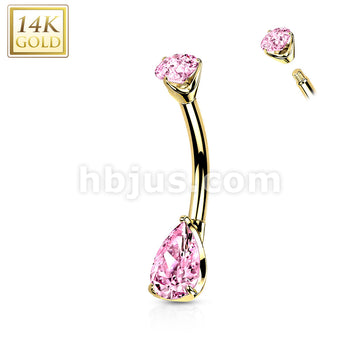 14KT  Gold 14K Gold Prong Set Round Top and Teardrop Opal or CZ Belly... - Image 7