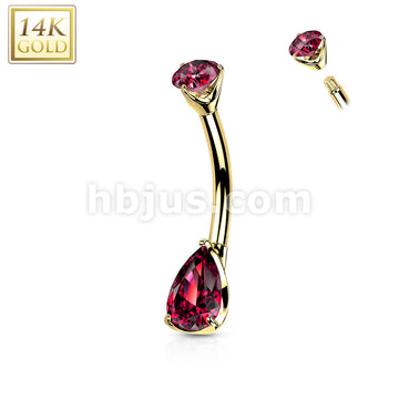 14K Gold Prong Set Round Top and Teardrop Opal or CZ Belly Button Navel Rings - Image 8