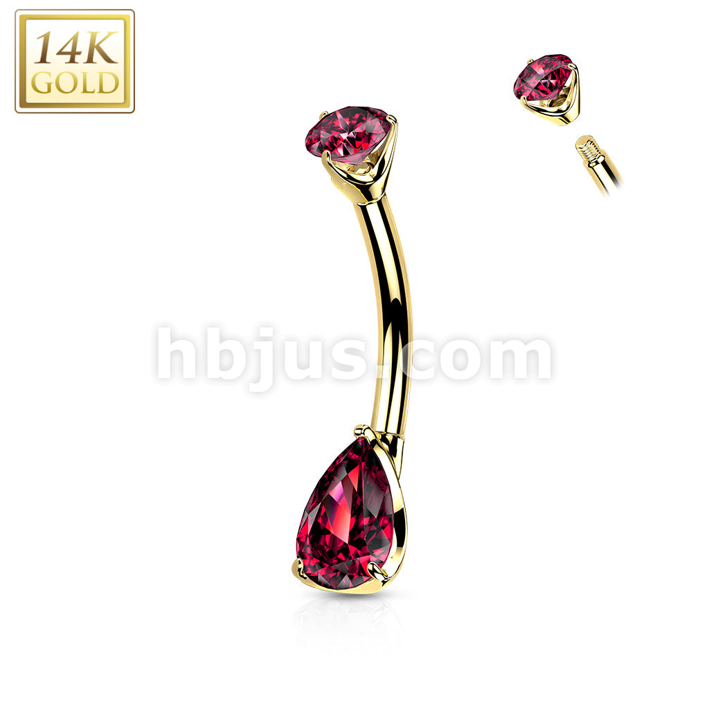 14KT  Gold 14K Gold Prong Set Round Top and Teardrop Opal or CZ Belly... - Image 8