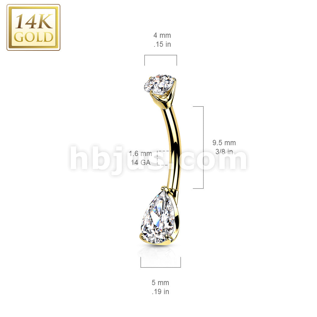 14K Gold Prong Set Round Top and Teardrop Opal or CZ Belly Button Navel Rings - Image 9