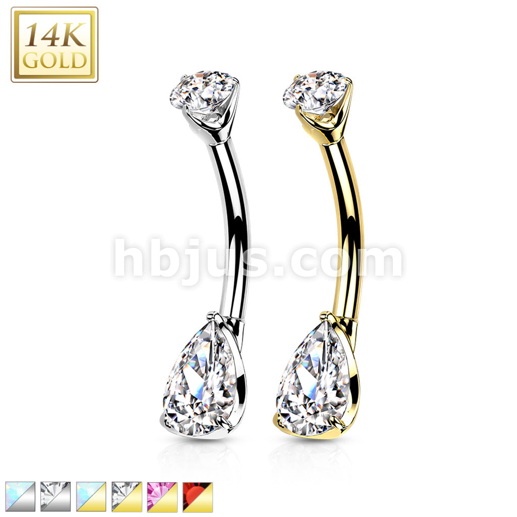 14KT  Gold 14K Gold Prong Set Round Top and Teardrop Opal or CZ Belly... - Image 2