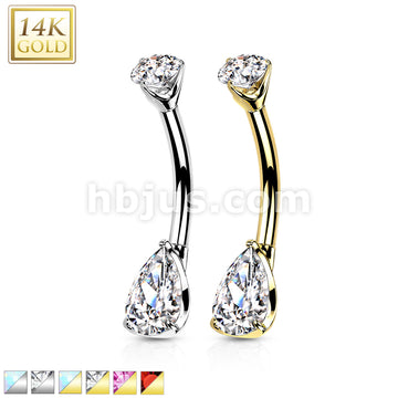 14KT  Gold 14K Gold Prong Set Round Top and Teardrop Opal or CZ Belly... - Image 2