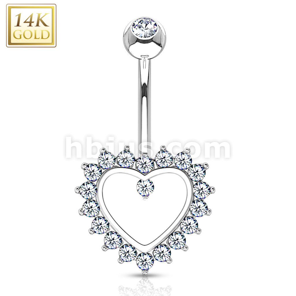 14KT  Gold 14K Gold Heart Gem Paved Navel Belly Button Ring - Image 2