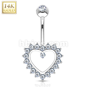 14KT  Gold 14K Gold Heart Gem Paved Navel Belly Button Ring - Image 2