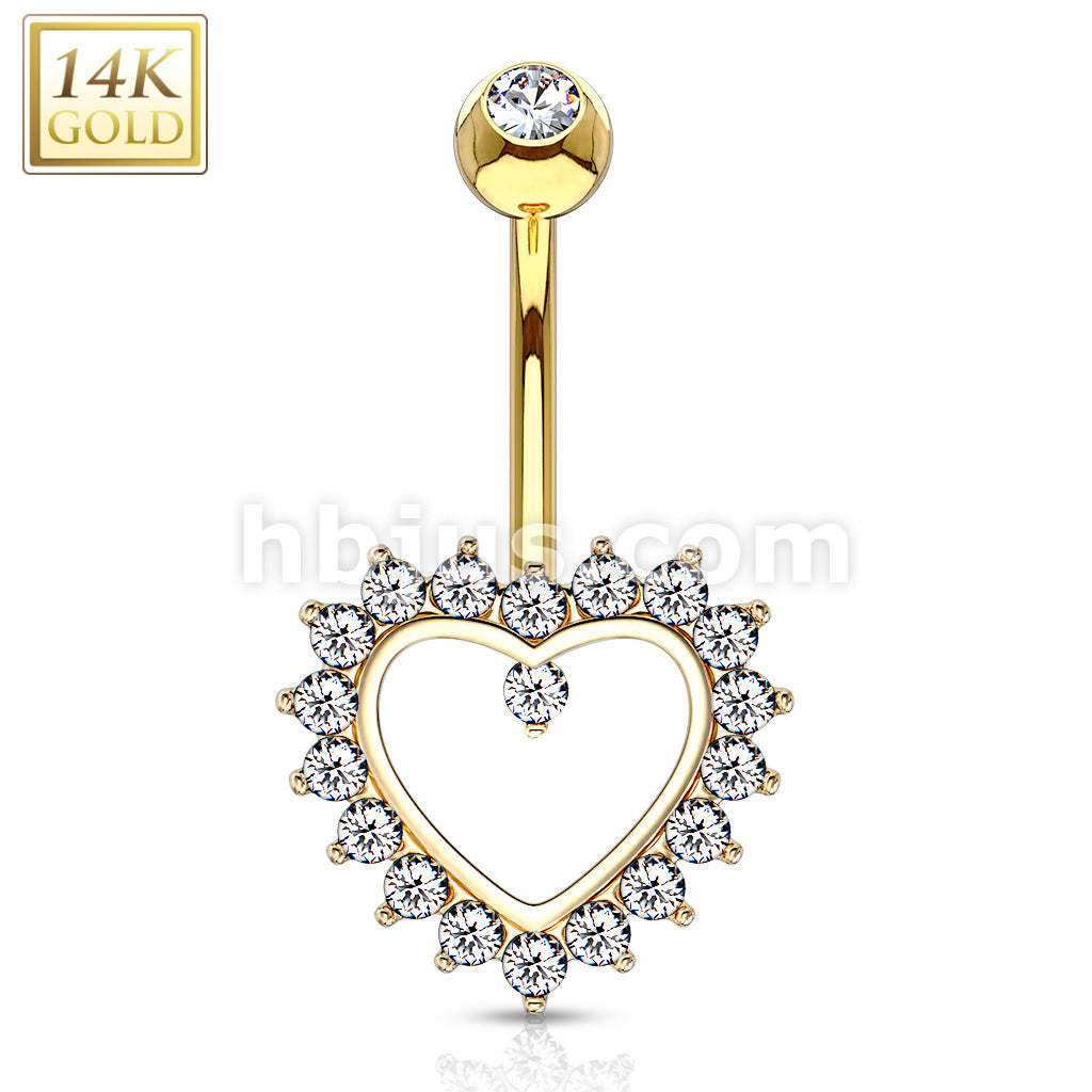 14KT  Gold 14K Gold Heart Gem Paved Navel Belly Button Ring - Image 3