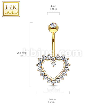 14KT  Gold 14K Gold Heart Gem Paved Navel Belly Button Ring - Image 6