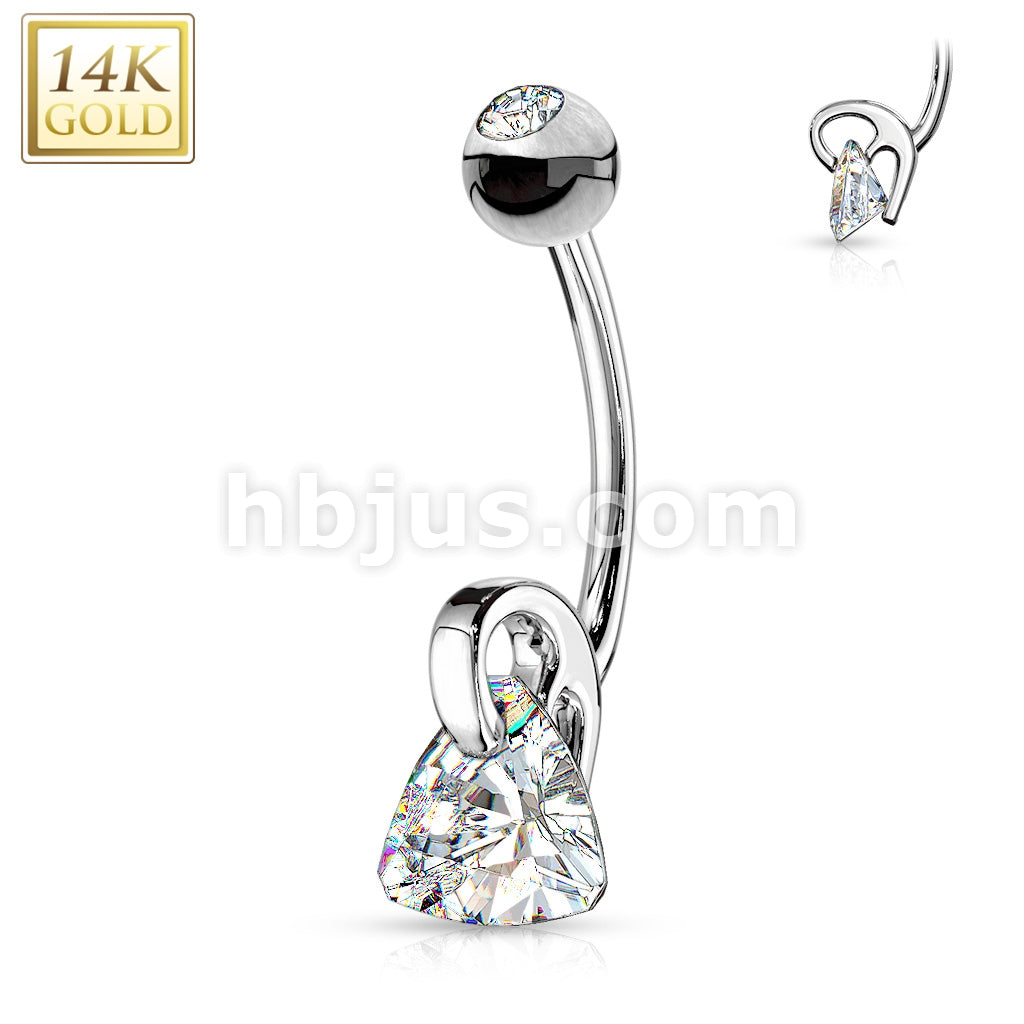 14KT  Gold 14K Gold Triangle CZ Prong Navel Ring - Image 2