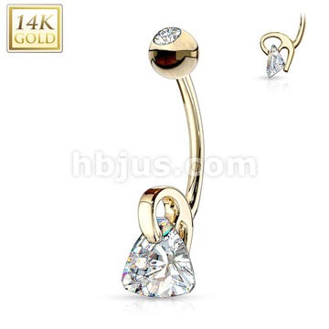 14KT  Gold 14K Gold Triangle CZ Prong Navel Ring - Image 3