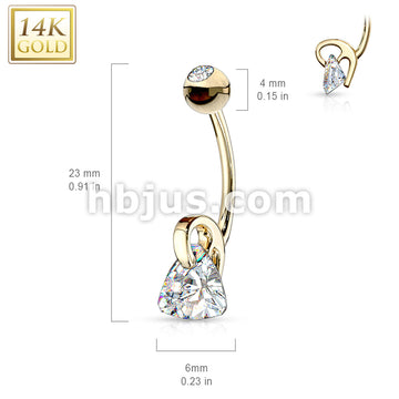 14KT  Gold 14K Gold Triangle CZ Prong Navel Ring - Image 4