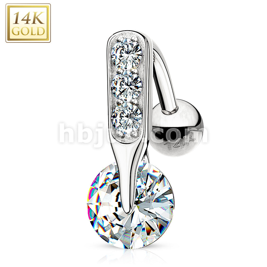 14KT  Gold 14K Gold CZ Bar Prong Top Down Navel Ring - Image 3