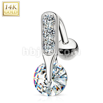 14KT  Gold 14K Gold CZ Bar Prong Top Down Navel Ring - Image 3