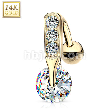 14KT  Gold 14K Gold CZ Bar Prong Top Down Navel Ring - Image 2