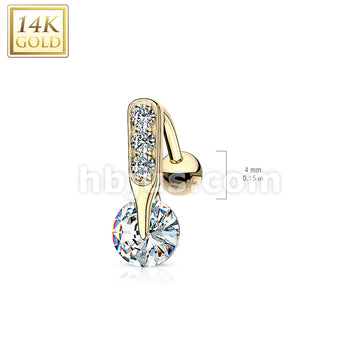 14KT  Gold 14K Gold CZ Bar Prong Top Down Navel Ring - Image 4