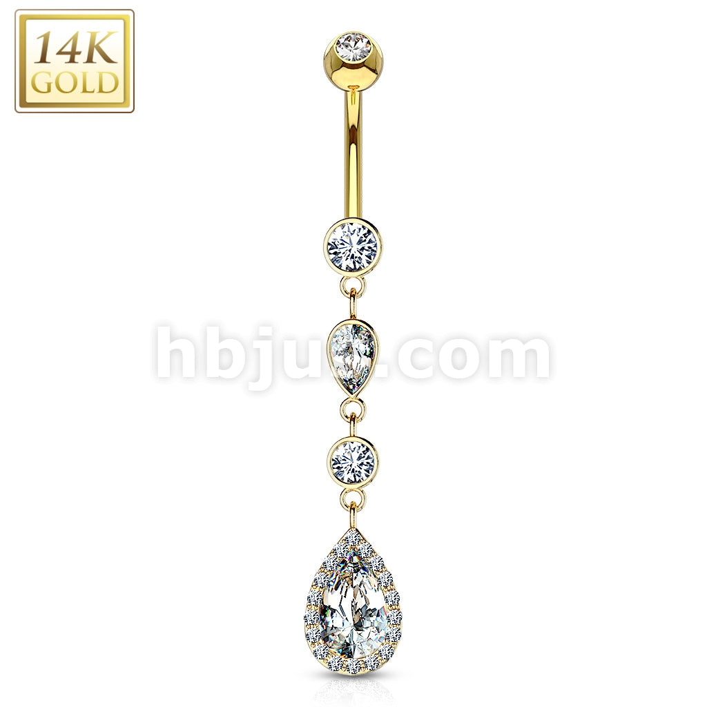 14KT  Gold 14K Gold Cascading Teardrop With Multi Paved CZs Around... - Image 3
