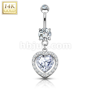 14KT  Gold Heart Dangle with Heart Shaped Solitaire CZ 14KT Gold Dangle... - Image 2