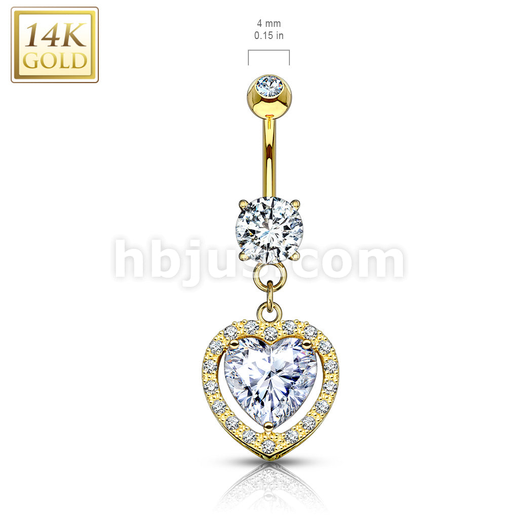 14KT  Gold Heart Dangle with Heart Shaped Solitaire CZ 14KT Gold Dangle... - Image 4