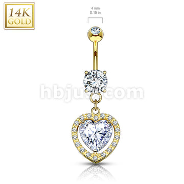 14KT  Gold Heart Dangle with Heart Shaped Solitaire CZ 14KT Gold Dangle... - Image 4